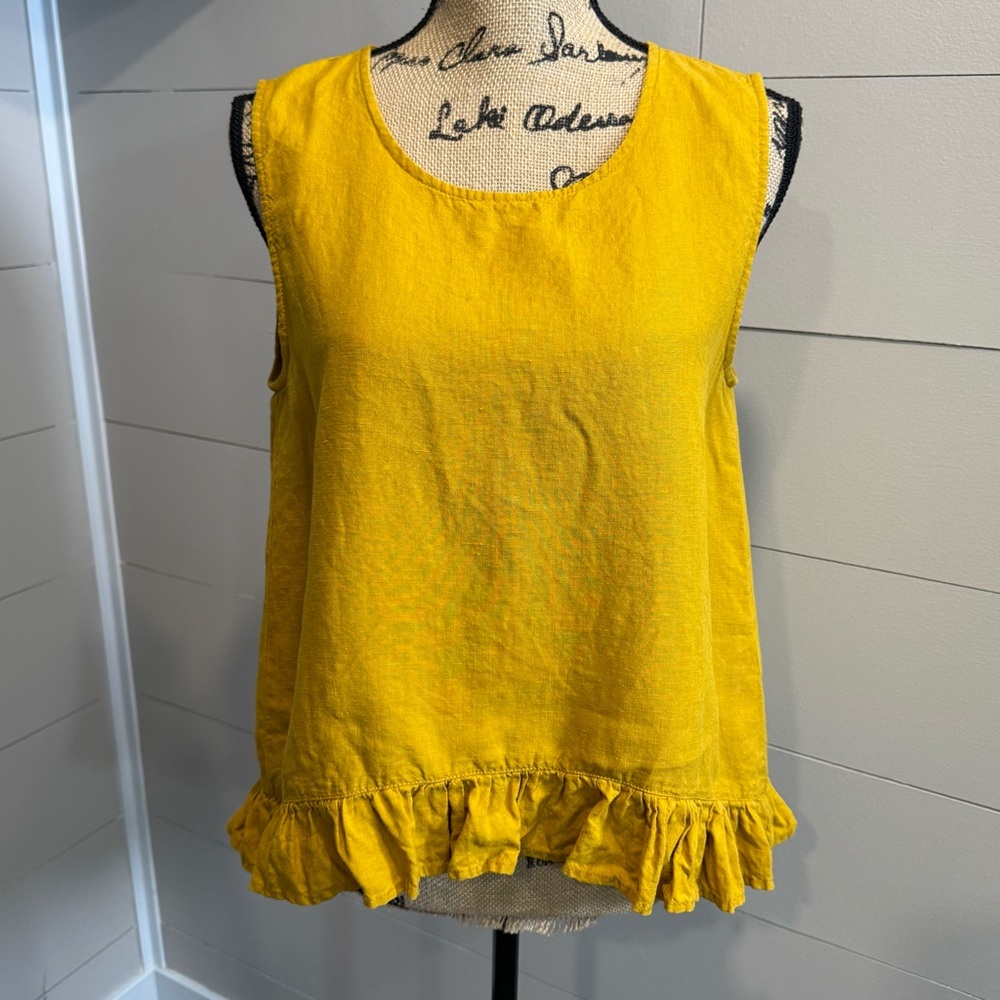 Len Ok Linen Mustard Sleeveless Top - Large